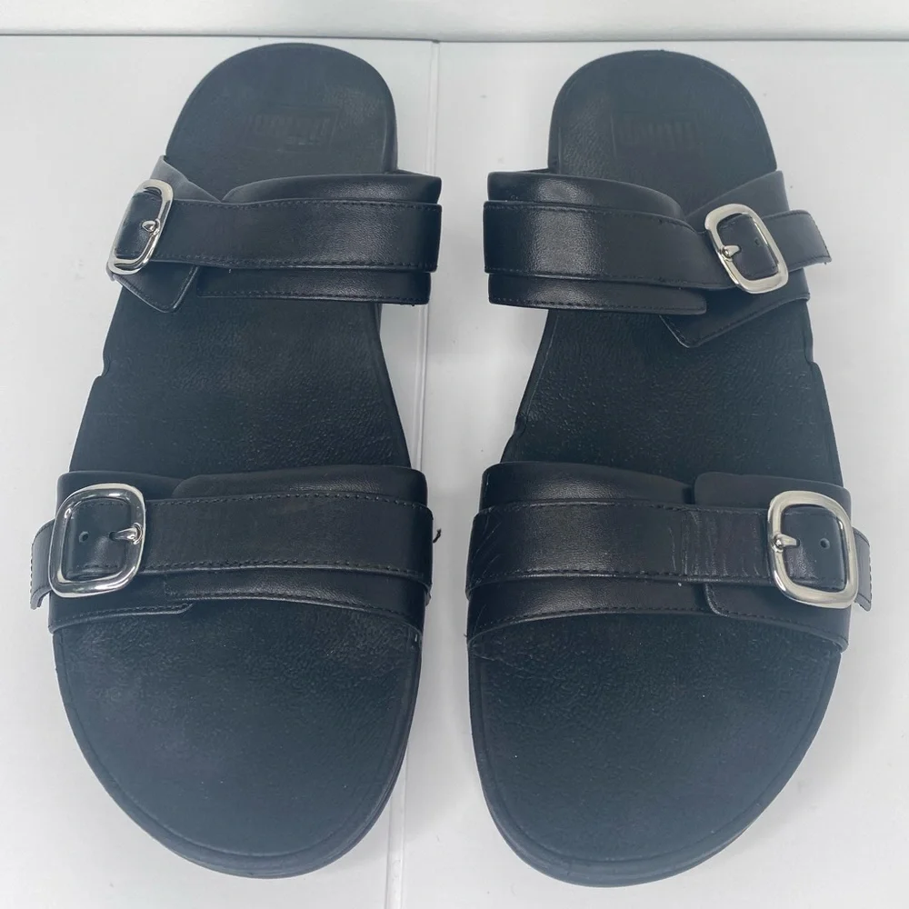 FITFLOPS Lulu Adjustable Leather Slides Sandals - Picture 3 of 6